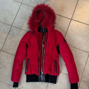 RUDSAK Vibrant Red Puffer Jacket with Black Trim and Red Fur SIZE XS